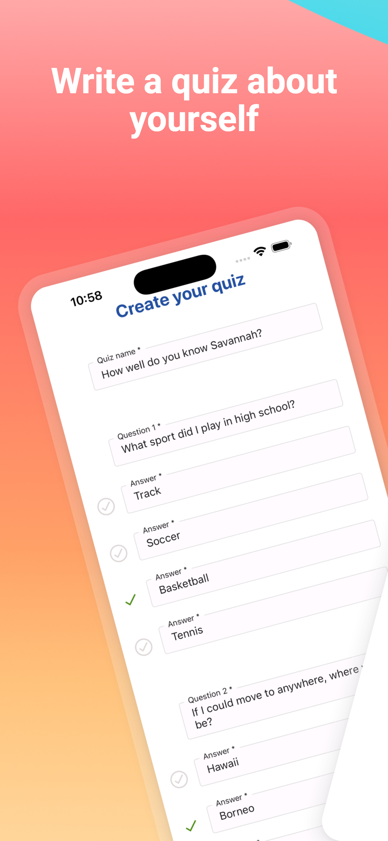 Write a quiz about yourself
